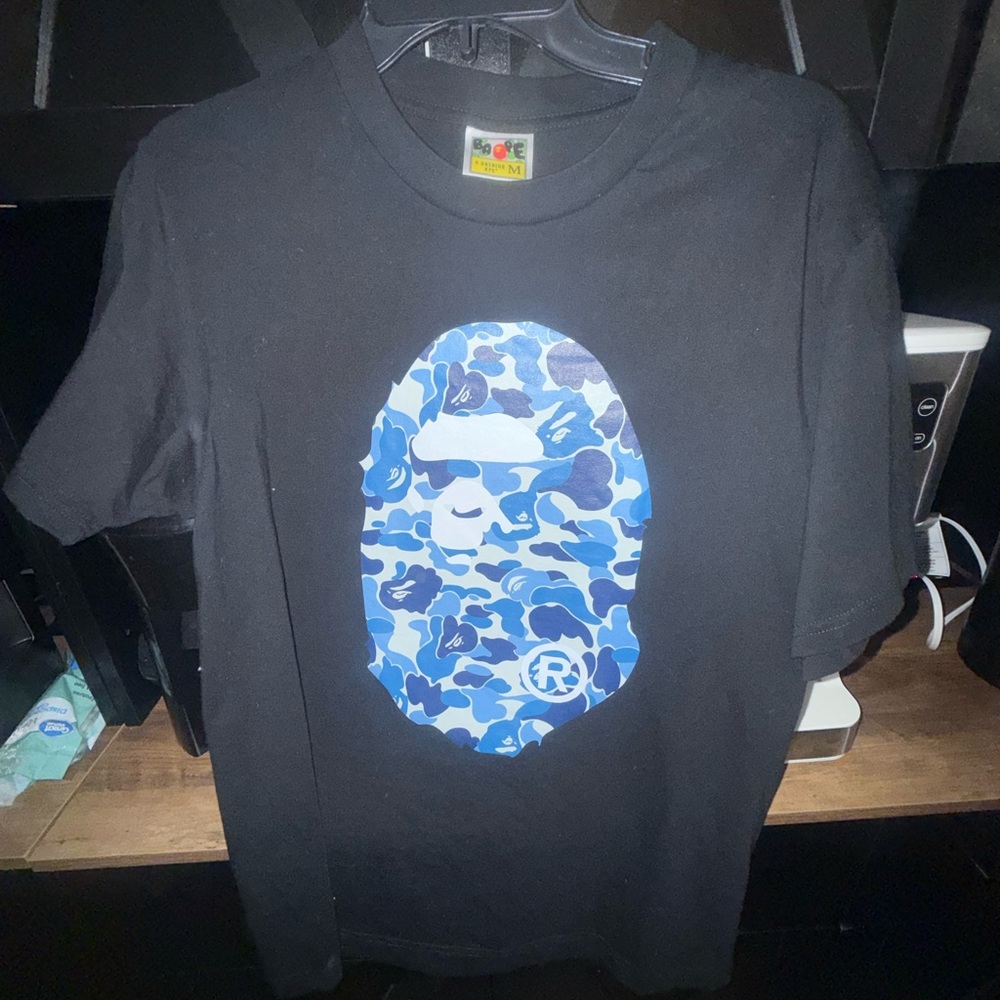 Bape Black Tee with Blue Camo Design